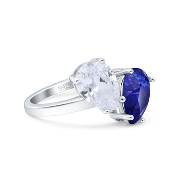 Teardrop Pear Art Deco Wedding Ring Simulated Blue Sapphire CZ 925 Sterling Silver
